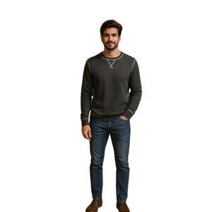 Slade Wilder Dark Gray Long Sleeve Contrasting Stitching Crew Neck Henley‎ Top S